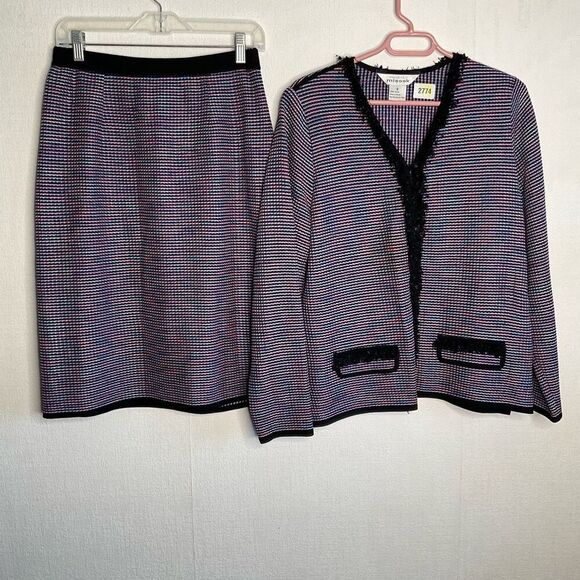 Misook Tweed Suit Womens Small‎ 2piece Set Skirt Blazer Fringe Career Capsule - Picture 3 of 10